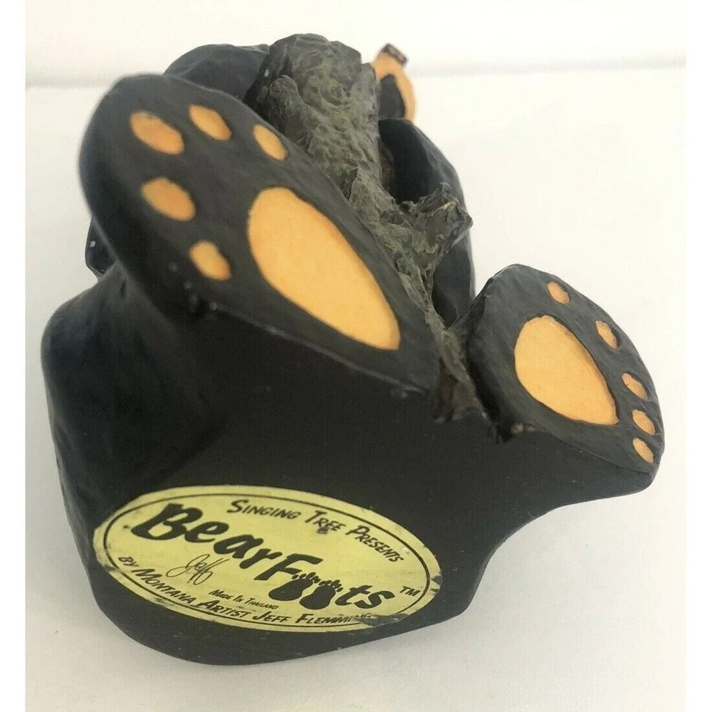 Bearfoots Jeff Flemming Figure Black Bear Holding Tree Stump Candle Holder